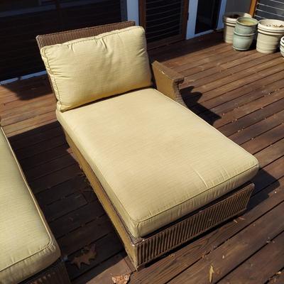 Two Lloyd Flanders Faux Rattan Wicker Loungers (D-BBL)