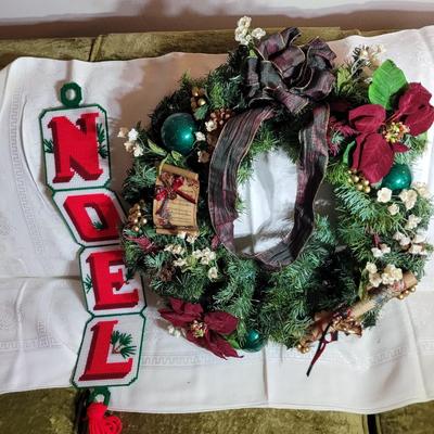 Door wreath and holiday Noel