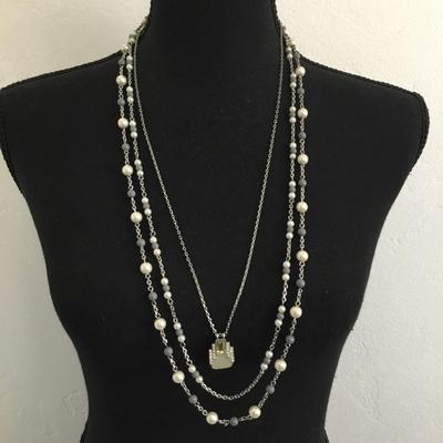 Lia Sophia, Multi layered Silver tone, faux pearl necklace