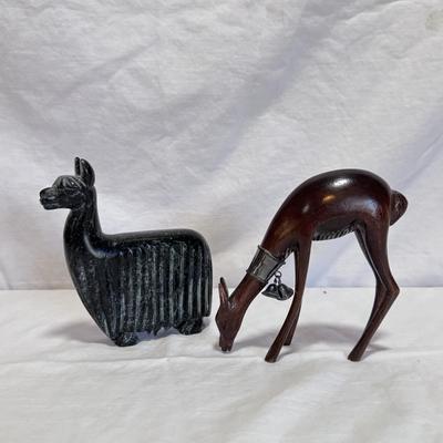 Peruvian Wooden Deer Figurine and Marble Llama (DR-DZ)