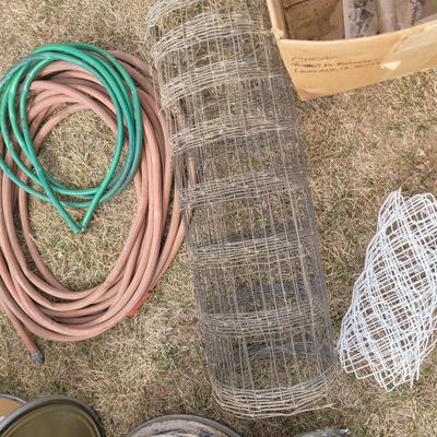 Woven wire, garden panels, 2 barrels, 2 hoses