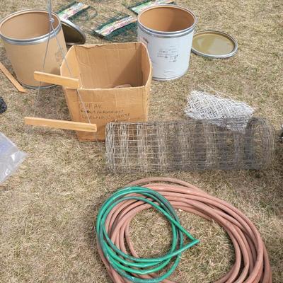 Woven wire, garden panels, 2 barrels, 2 hoses