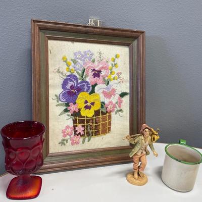 Noritake Red goblet with misc items