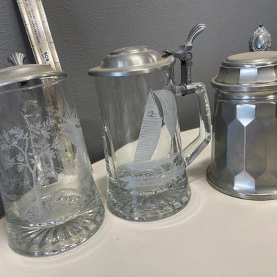 W. German glass & metal beer mugs