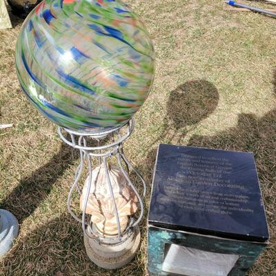 Glass gazing ball and pedestal