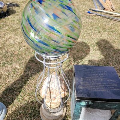 Glass gazing ball and pedestal