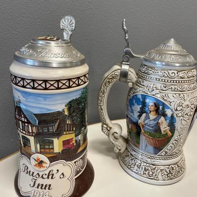 Bud and Busch Steins and mug