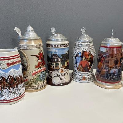 Bud and Busch Steins and mug