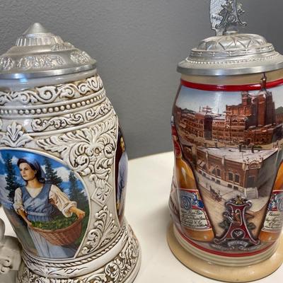 Bud and Busch Steins and mug