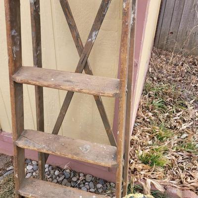 6 ft wooden step ladder and garden decoration