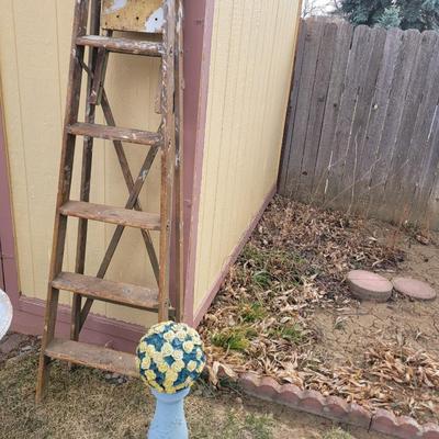 6 ft wooden step ladder and garden decoration
