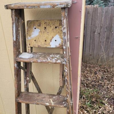 6 ft wooden step ladder and garden decoration