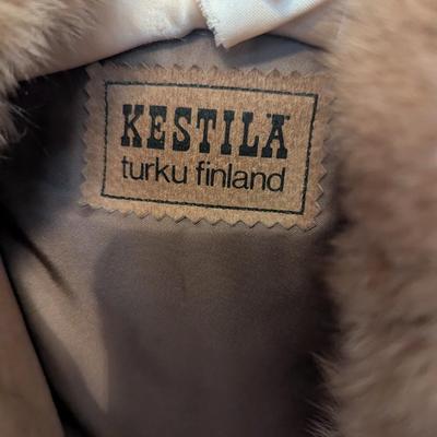 Women's Kestila Turku Finland Leather Coat With Fur Trimmed Hood & Cuffs