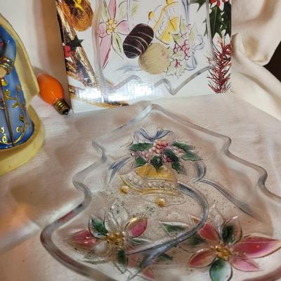 Lighted nativity scene and candy dish