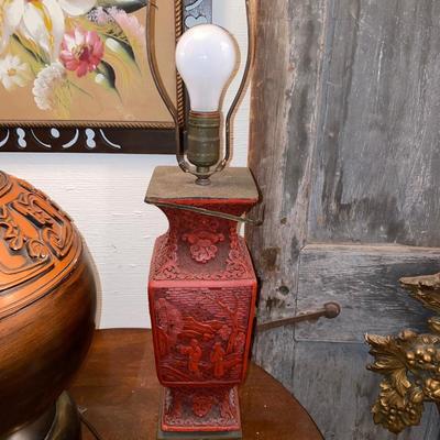 Chinese cinnabar vase as lamp