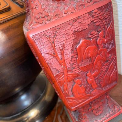 Chinese cinnabar vase as lamp