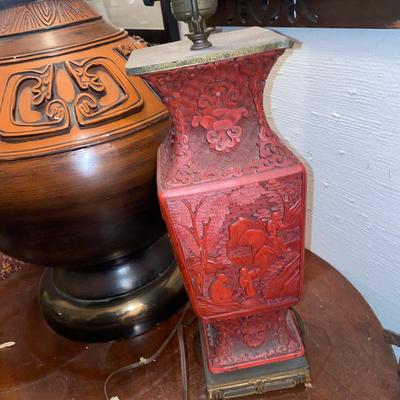 Chinese cinnabar vase as lamp