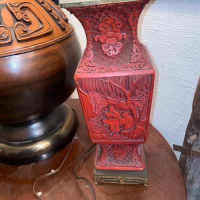 Chinese cinnabar vase as lamp