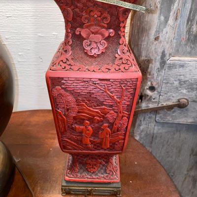 Chinese cinnabar vase as lamp