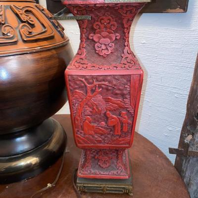 Chinese cinnabar vase as lamp