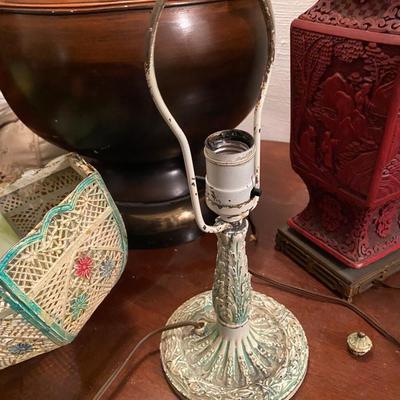 Antique Art Nouveau Cast Iron Table Lamp