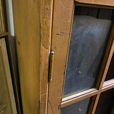 vintage bookcase with glass doors, beaded wood