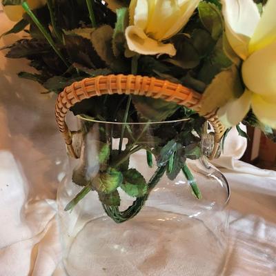 Glass basket and vase and loveland pottery factory vase