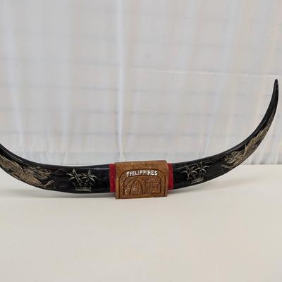Philippines Scrimshaw Buffalo Horns