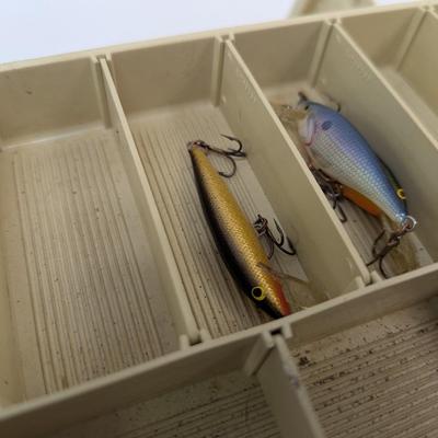 Fishing Tackle Box With Supplies & Vintage Lures Mepps Rapala Rebel Zebco Reel Heddon