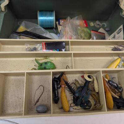 Fishing Tackle Box With Supplies & Vintage Lures Mepps Rapala Rebel Zebco Reel Heddon