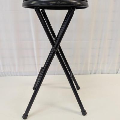 Folding Round Stool With Footrest & Padded Seat