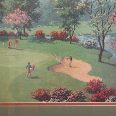 Framed Print Golf Player Out Of Sand Trap Signed Art Sarnoff Approx 22 1/4" x 18 1/4"