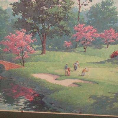 Framed Print Golf Players Signed Art Sarnoff Approx 22 1/4" x 18 1/4"