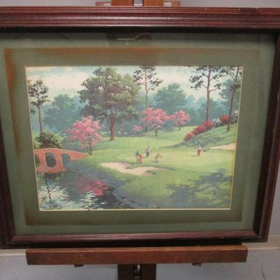 Framed Print Golf Players Signed Art Sarnoff Approx 22 1/4" x 18 1/4"