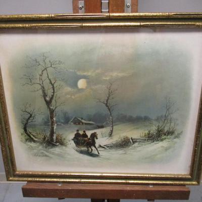 Sleighing By Moonlight Print By William Henry Chandler Approx 21 3/4" x 18"
