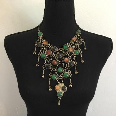 Vintage bib necklace & semi precious stones statement necklace