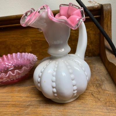 Vintage Fenton pitcher/vase and dish