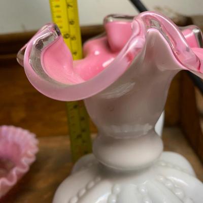 Vintage Fenton pitcher/vase and dish