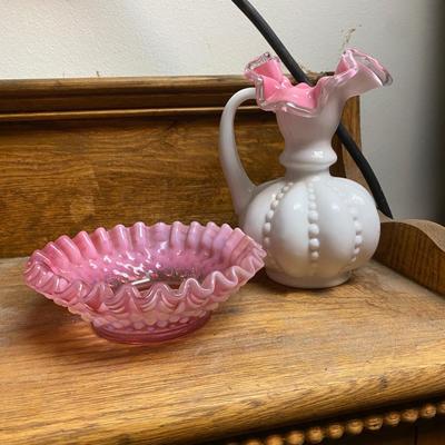 Vintage Fenton pitcher/vase and dish