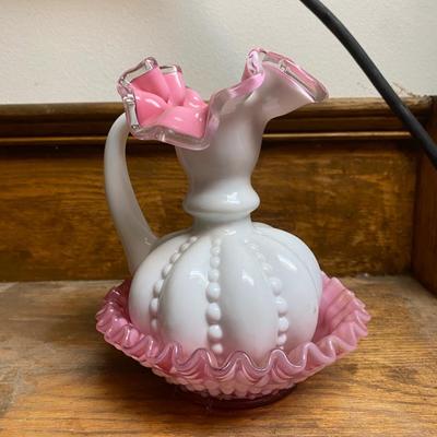 Vintage Fenton pitcher/vase and dish