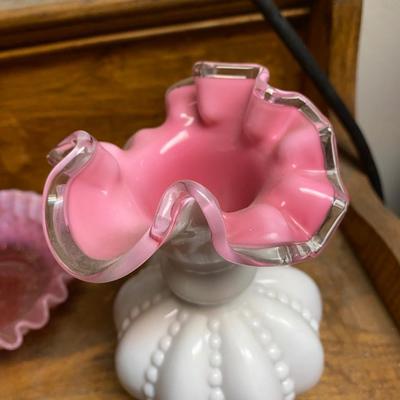 Vintage Fenton pitcher/vase and dish