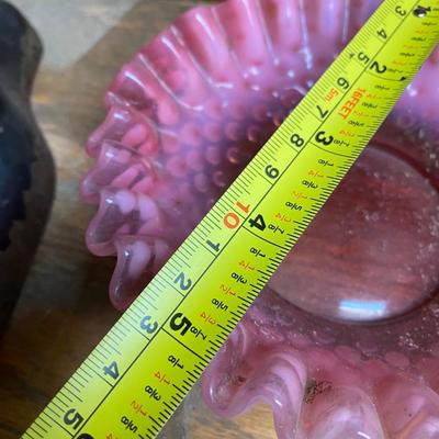 Vintage Fenton pitcher/vase and dish