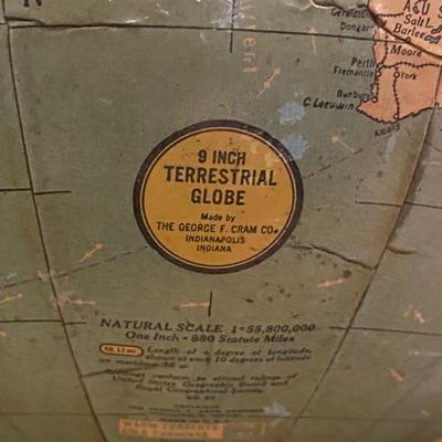 Rare 9 Inch Terrestrial Globe George F Cram-Indianapolis IN