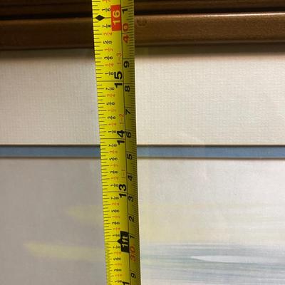 Framed painted dock side scene on fabric