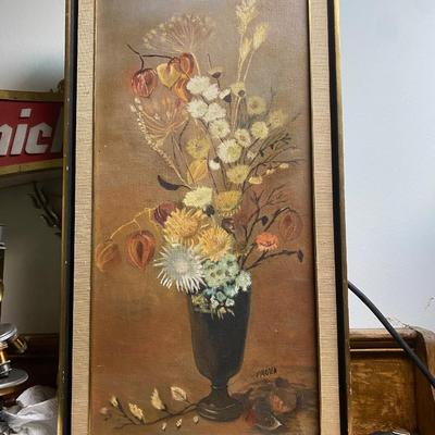 Vintage framed rectangular flower still life.