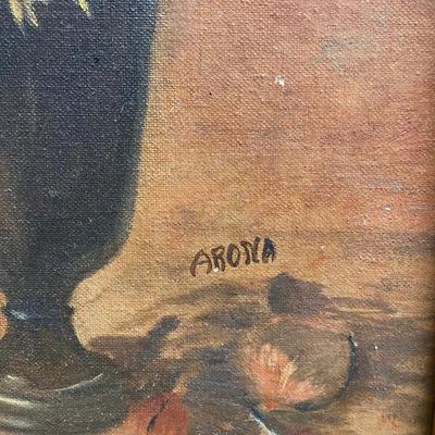 Vintage framed rectangular flower still life.