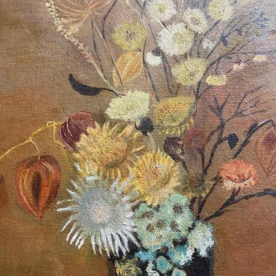 Vintage framed rectangular flower still life.