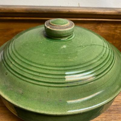 Vintage green covered casserole dish