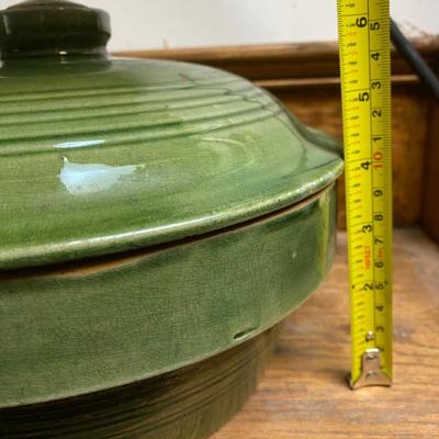 Vintage green covered casserole dish