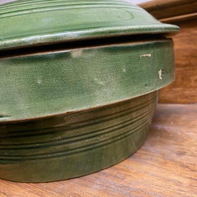 Vintage green covered casserole dish